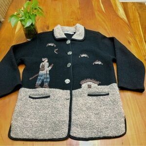 Vintage Wool Oversized Cottagecore Grandma Button Down Chunky Cardigan Sweater.